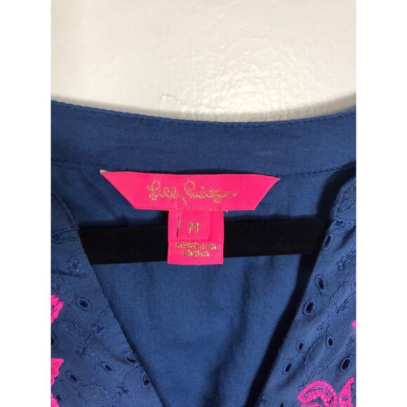 Lilly Pulitzer Emberline Navy Bayside Embroidery Eyelet Top M Preppy Coquette - Picture 5 of 9